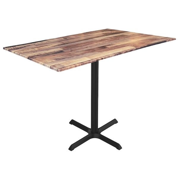 42 Tall OD211 Black Table Base w30x30 foot and 32x48 Rustic Top, IndoorOutdoor